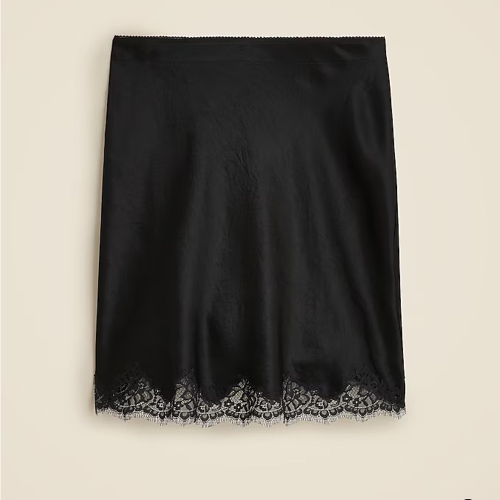 J. Crew Gwen Lace Trim Slip Skirt medium black textured satin